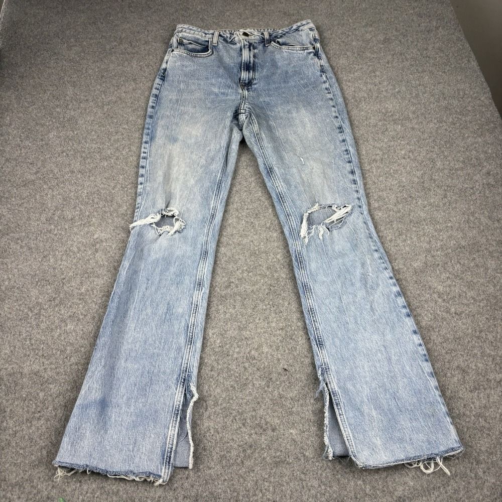 Zara Light Wash Distressed Split-Hem Flare Jeans